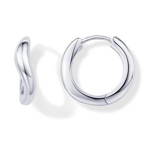 14K Gold Plated Wavy Huggie Twisted Wave Hoop Earrings White Gold